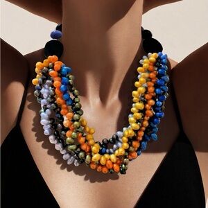 Vibrant Colors Baroque Pearl Multi Strand Chunky Statement Bib Necklace